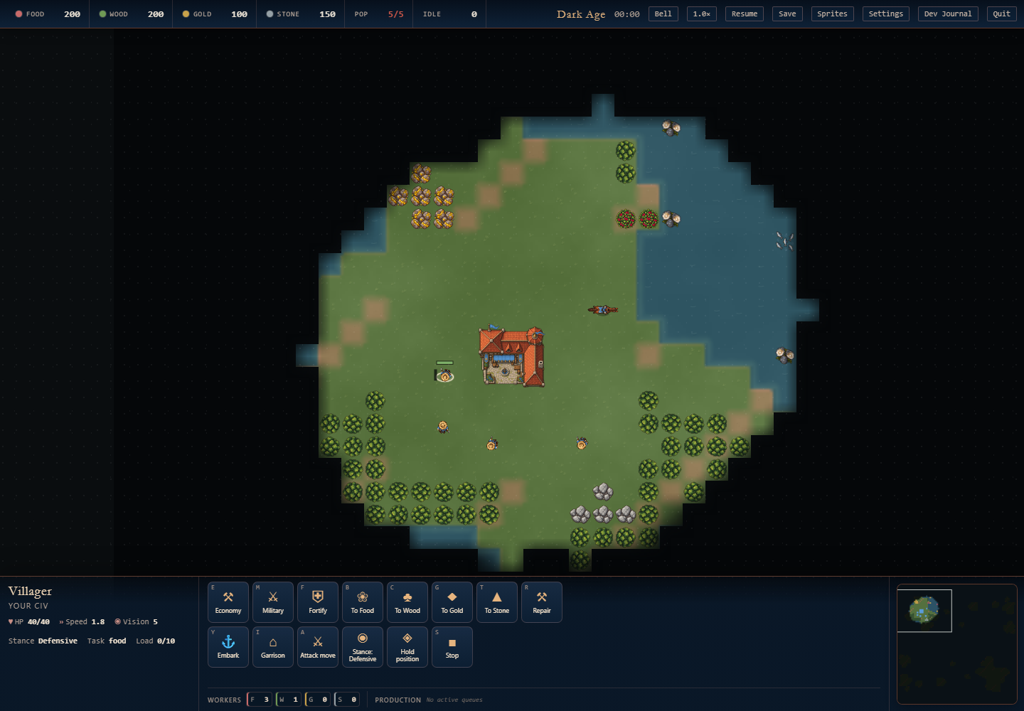 Village et terrain texturé dans Petit Empire 2.17